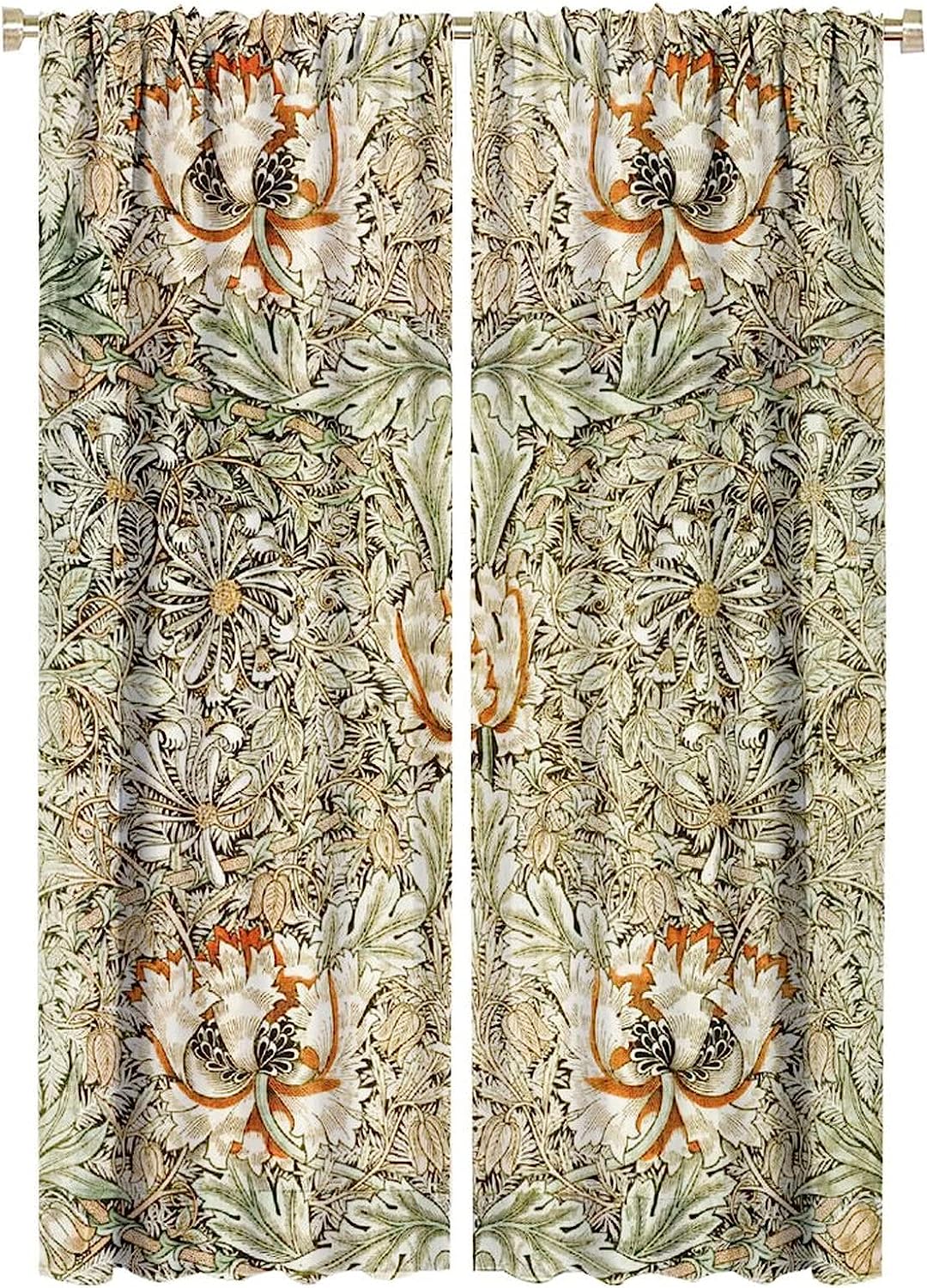 William Morris-Inspired Vintage Art Blackout Curtains in Honeysuckle Vintage Floral Design for Your Living Room