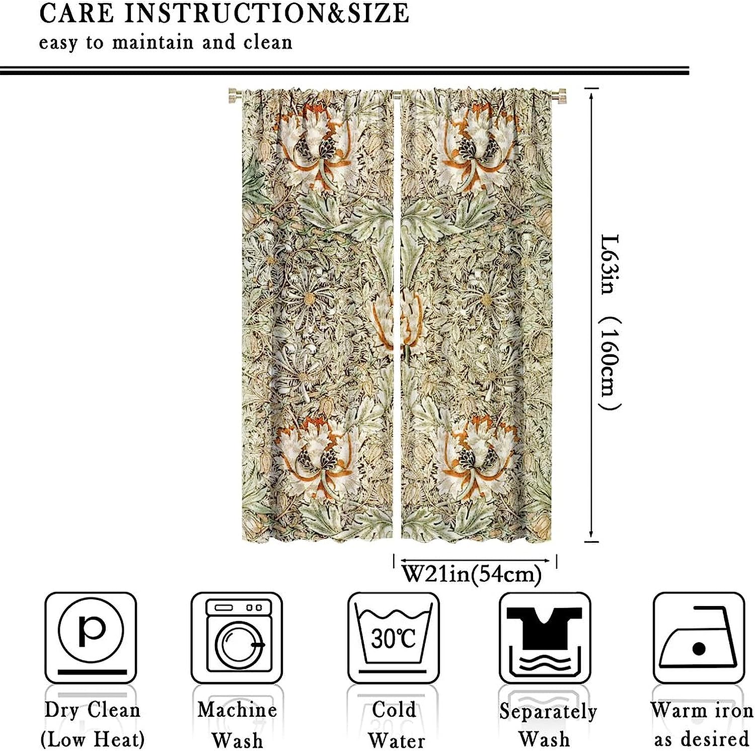 William Morris-Inspired Vintage Art Blackout Curtains in Honeysuckle Vintage Floral Design for Your Living Room