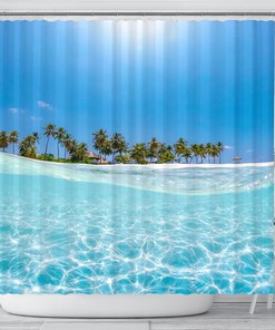 Window Sea View Island Swim Shower Curtain for Beachy Bathroom Decor
