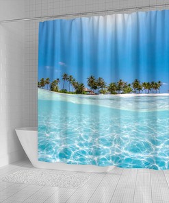 Window Sea View Island Swim Shower Curtain for Beachy Bathroom Decor