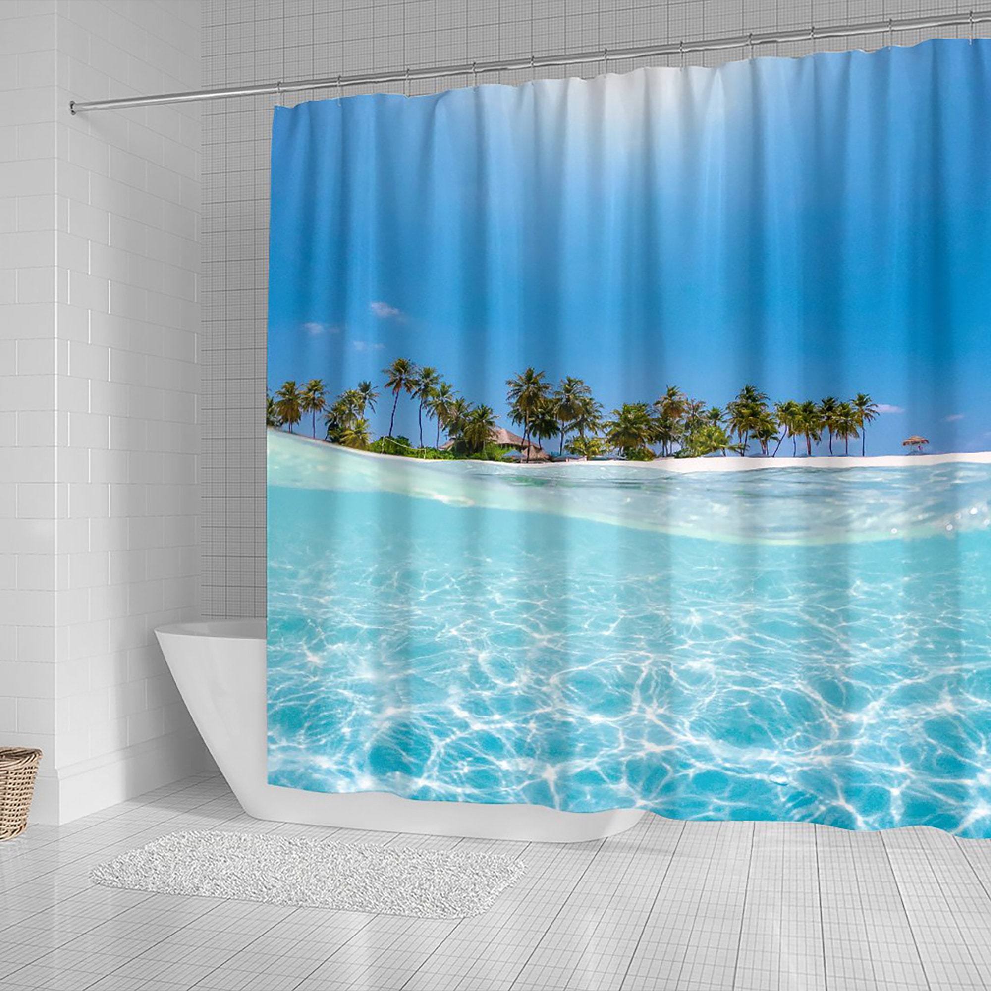 Window Sea View Island Swim Shower Curtain for Beachy Bathroom Decor