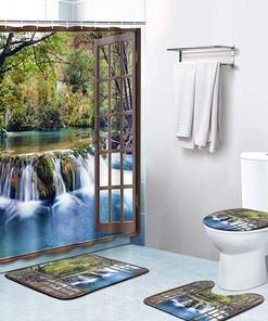 Window Waterfall Scenery Durable Waterproof Shower Curtain