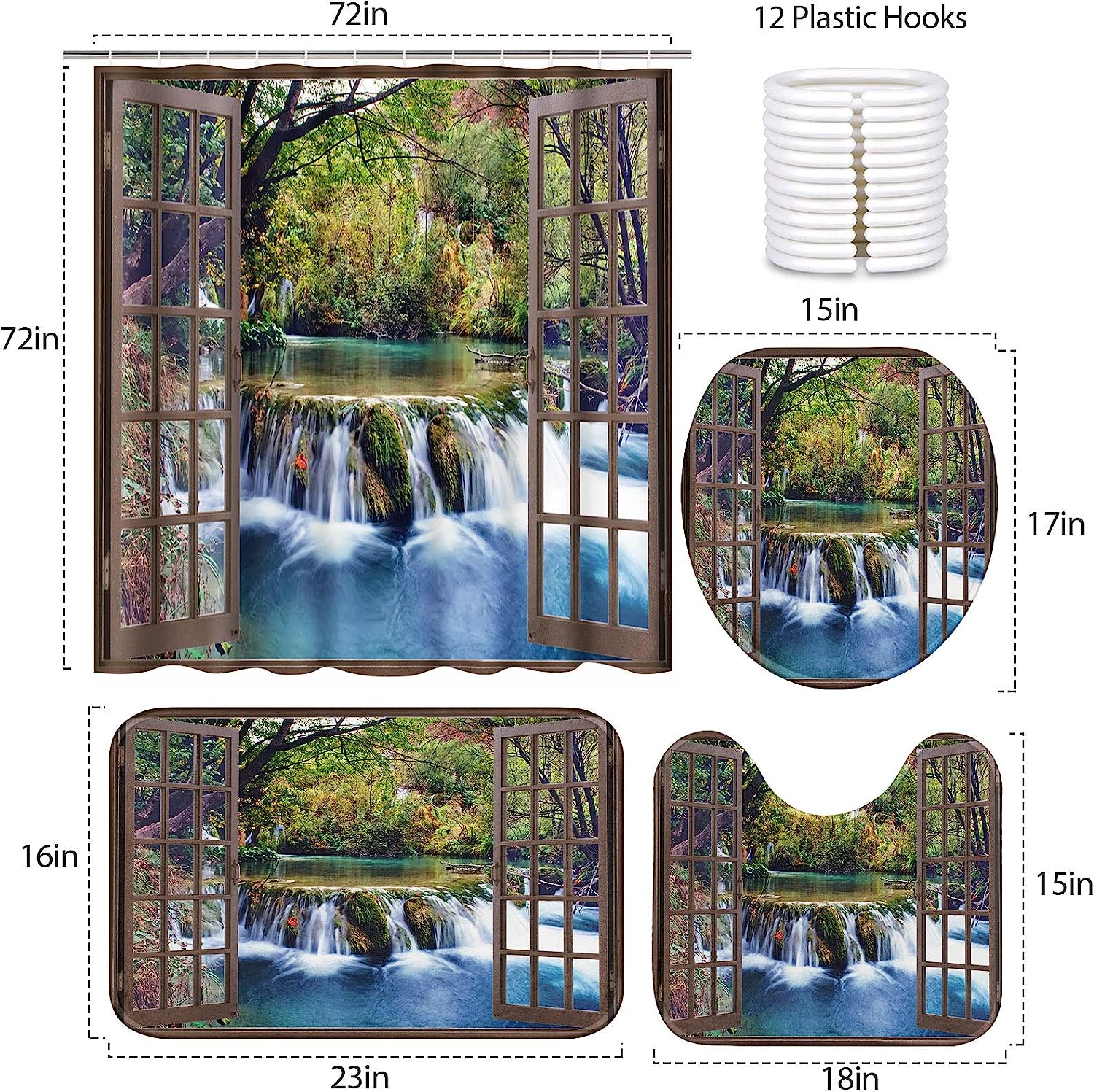 Window Waterfall Scenery Durable Waterproof Shower Curtain - Image 2