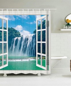 Window Waterfall View Shower Curtain, Waterproof and Durable Bathroom Decor