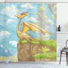 Winged Animal On Cliff Hand Drawn Landscape Shower Curtain - Cloth Fabric Bathroom Decors, Color