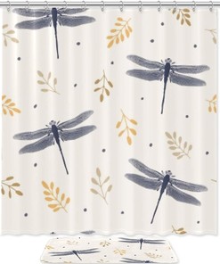 Winged Dragonfly Fabric Bathroom Shower Curtain