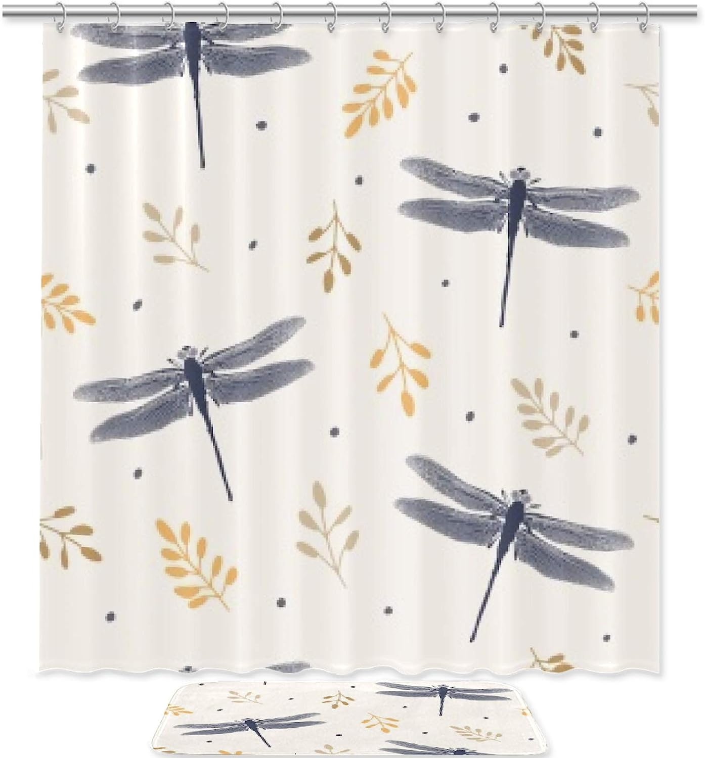 Winged Dragonfly Fabric Bathroom Shower Curtain