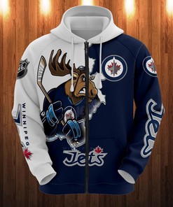 Winnipeg Jets 3D Cartoon Graphic Zip-Up Hoodie For Fans