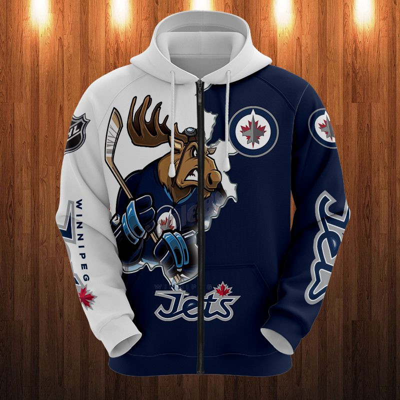 Winnipeg Jets 3D Cartoon Graphic Zip-Up Hoodie For Fans