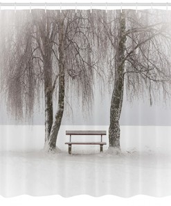 Winter Bench Trees Snowflakes Print Shower Curtain
