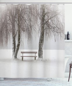 Winter Bench Trees Snowflakes Print Shower Curtain 