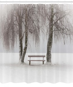 Winter Bench Trees Snowflakes Print Shower Curtain 