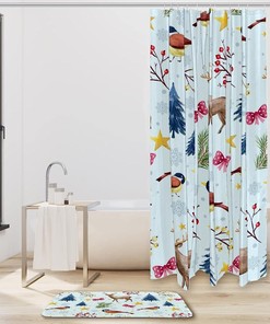 Winter Bird and Deer Tree Branches Shower Curtain Set