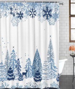 Winter Blue Snowflake Fabric Shower Curtain For Holiday-Themed Bathroom Decor
