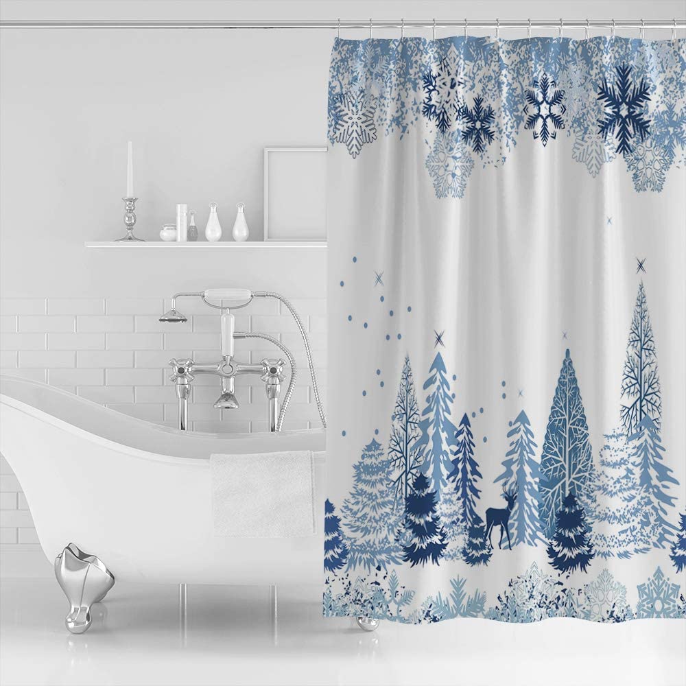 Winter Blue Snowflake Fabric Shower Curtain For Holiday-Themed Bathroom Decor - Image 2
