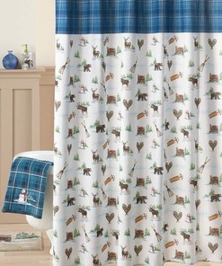Winter Cabin and Wildlife Vintage Shower Curtain for Your Restroom
