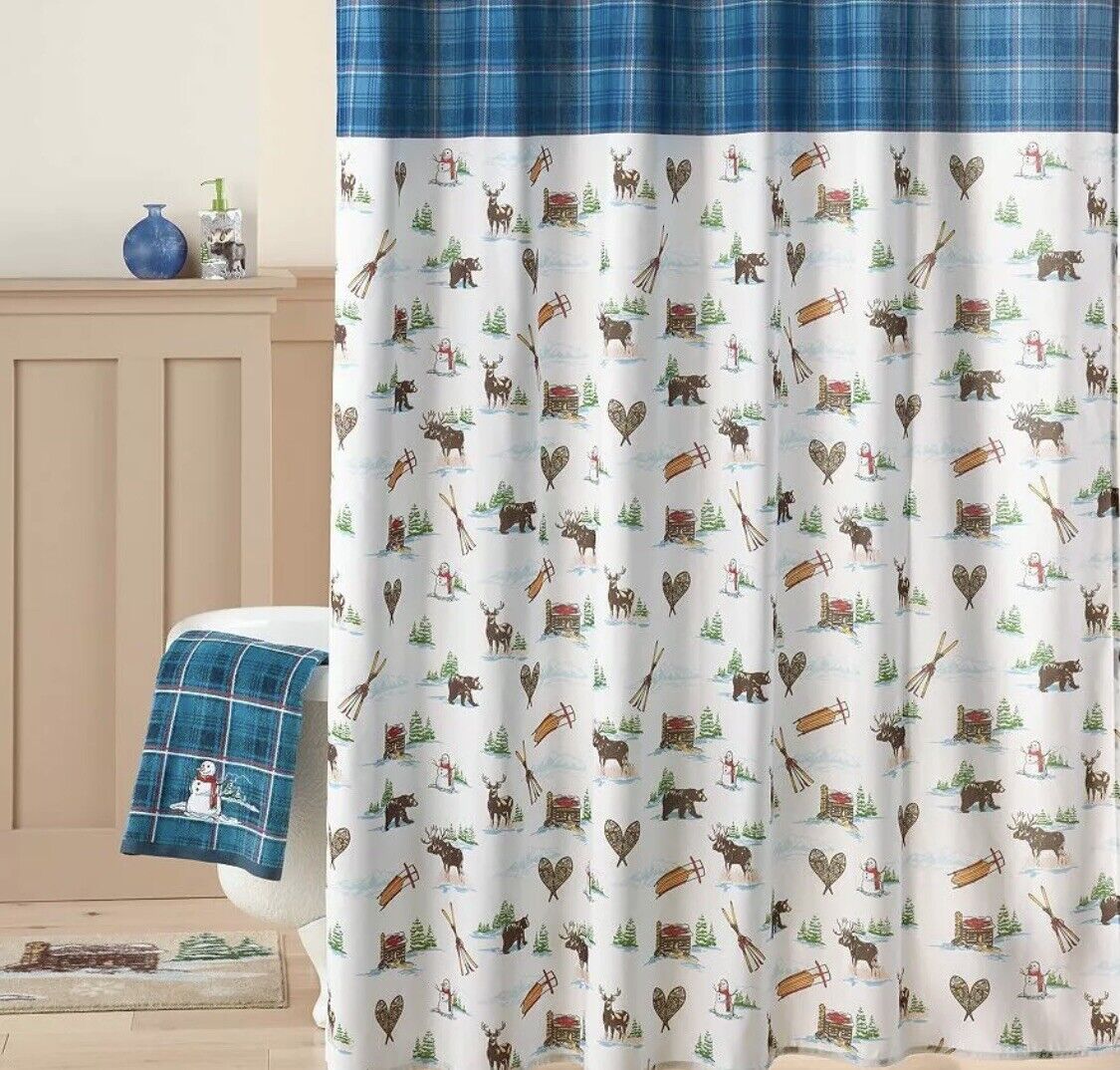 Winter Cabin and Wildlife Vintage Shower Curtain for Your Restroom