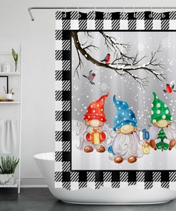 Winter Cardinal Gnome Shower Curtain - Lovely Bathroom Accessories