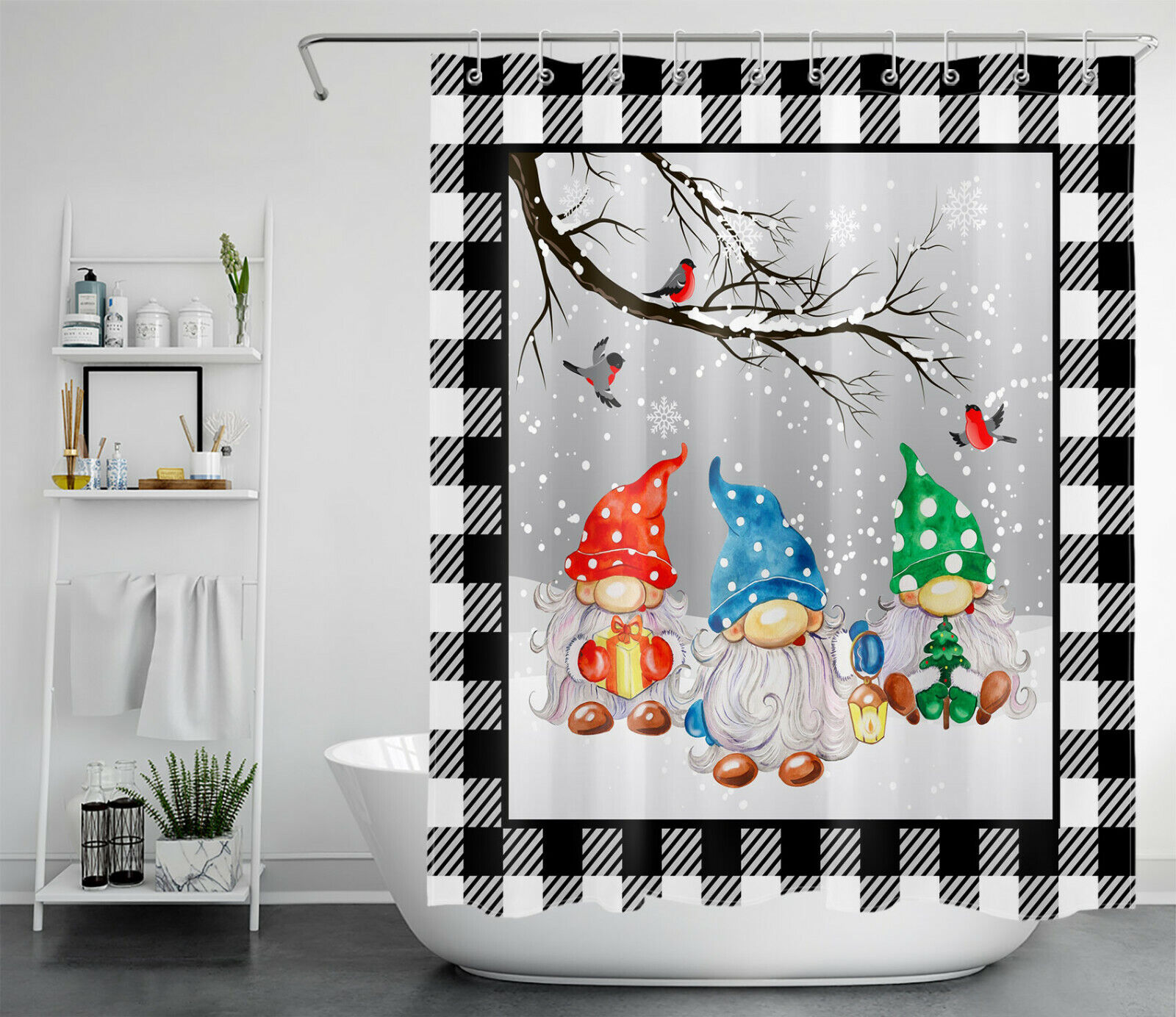 Winter Cardinal Gnome Shower Curtain - Lovely Bathroom Accessories