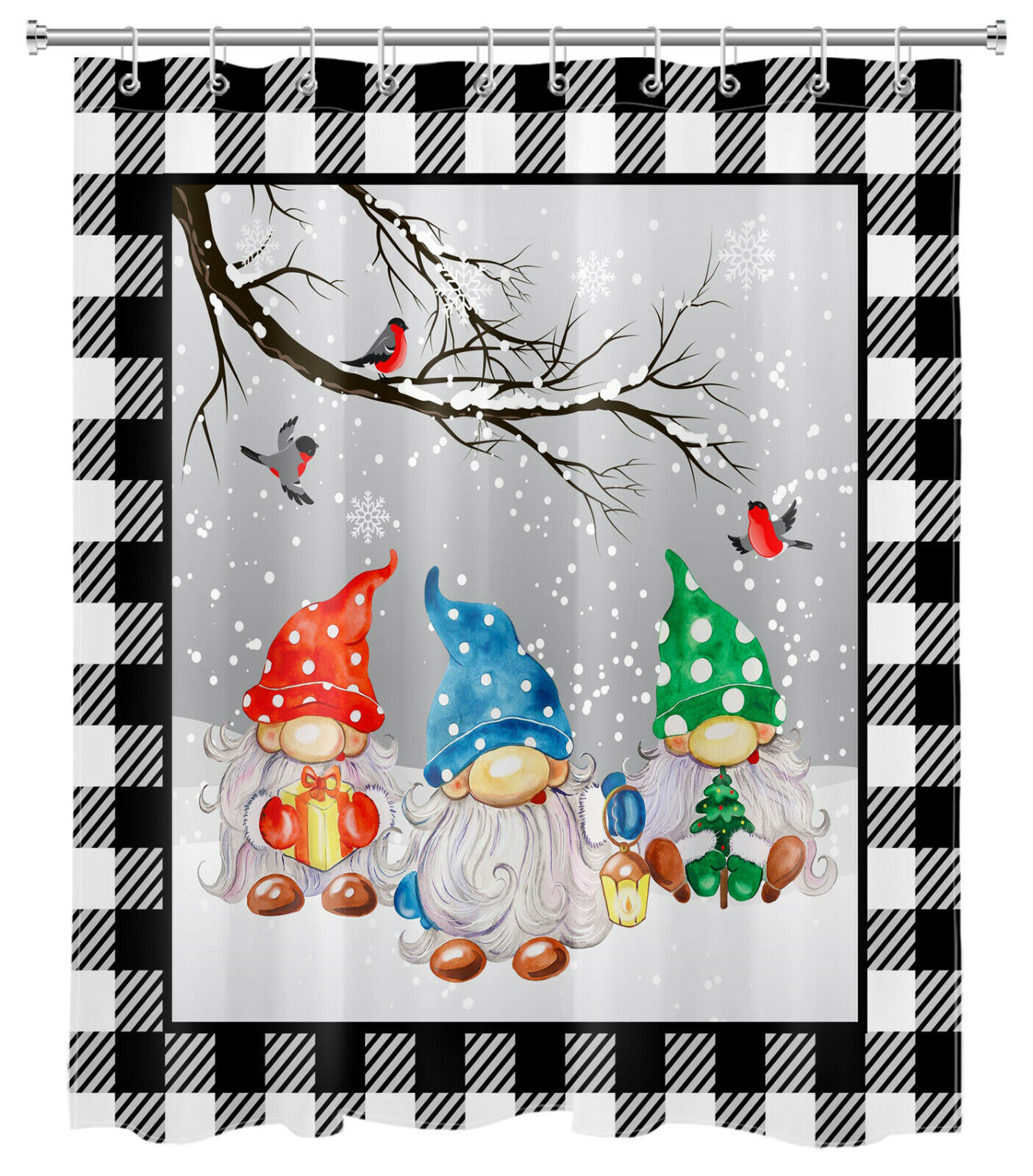 Winter Cardinal Gnome Shower Curtain - Lovely Bathroom Accessories - Image 2