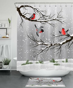 Winter Cardinals And Fir Branches Shower Curtain For A Simple Yet Festive Bathroom