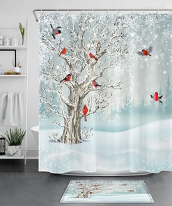 Winter Cardinals And Snowflakes Shower Curtain For A Festive Look