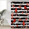 Winter Cardinals Berry on Black Stripes Vintage Shower Curtain for Bathroom