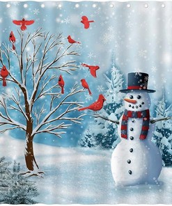 Winter Christmas Cardinal Birds Shower Curtain for a Charming Xmas Vintage Look