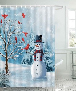 Winter Christmas Cardinal Birds Shower Curtain for a Charming Xmas Vintage Look