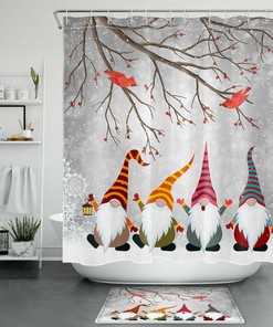 Winter Christmas Cardinals Gnomes Shower Curtain Funny Bathroom Accessories