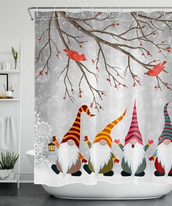 Winter Christmas Cardinals Gnomes Shower Curtain Funny Bathroom Accessories