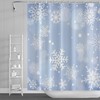 Winter Christmas Holiday Sparkle Snow Shower Curtain With Blue Snowflake Scene