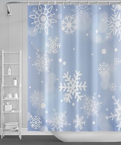Winter Christmas Holiday Sparkle Snow Shower Curtain With Blue Snowflake Scene