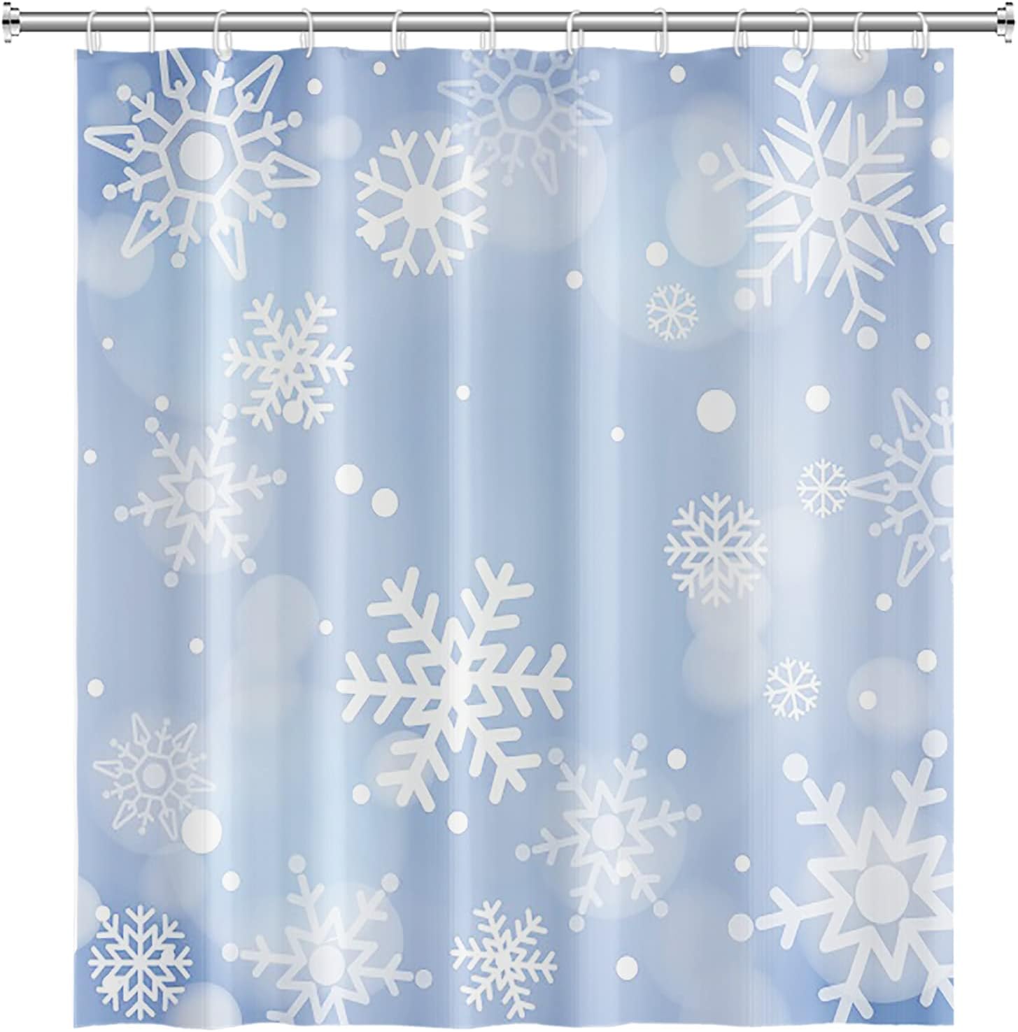Winter Christmas Holiday Sparkle Snow Shower Curtain With Blue Snowflake Scene - Image 3