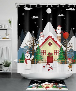 Winter Christmas Tree Moon Bathroom Accessory Santa Snowman Shower Curtain- Get Your Bathroom in the Festive Spirit