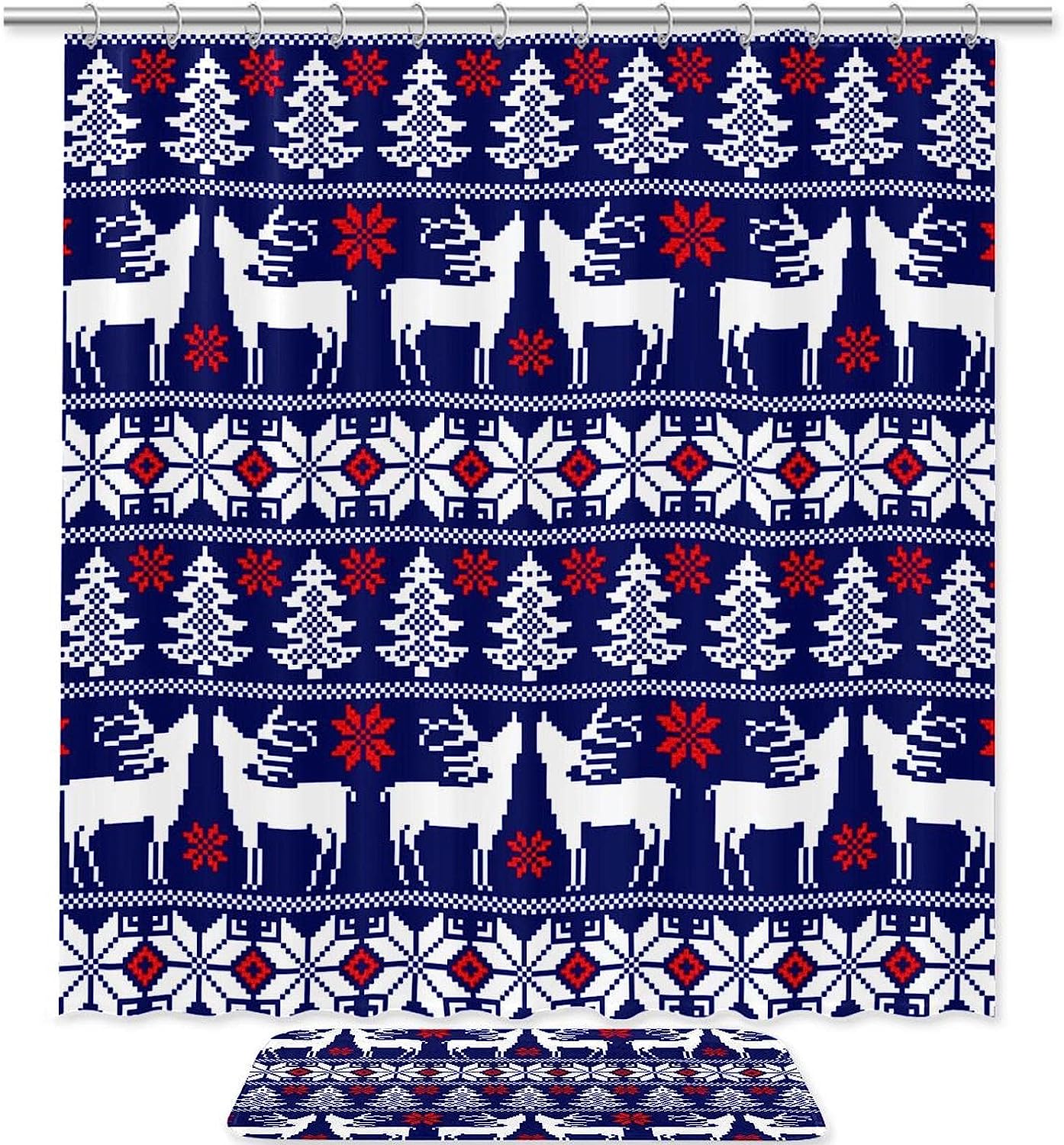 Winter Deer And Pine Christmas Shower Curtain - Waterproof Fabric Bathroom Decor