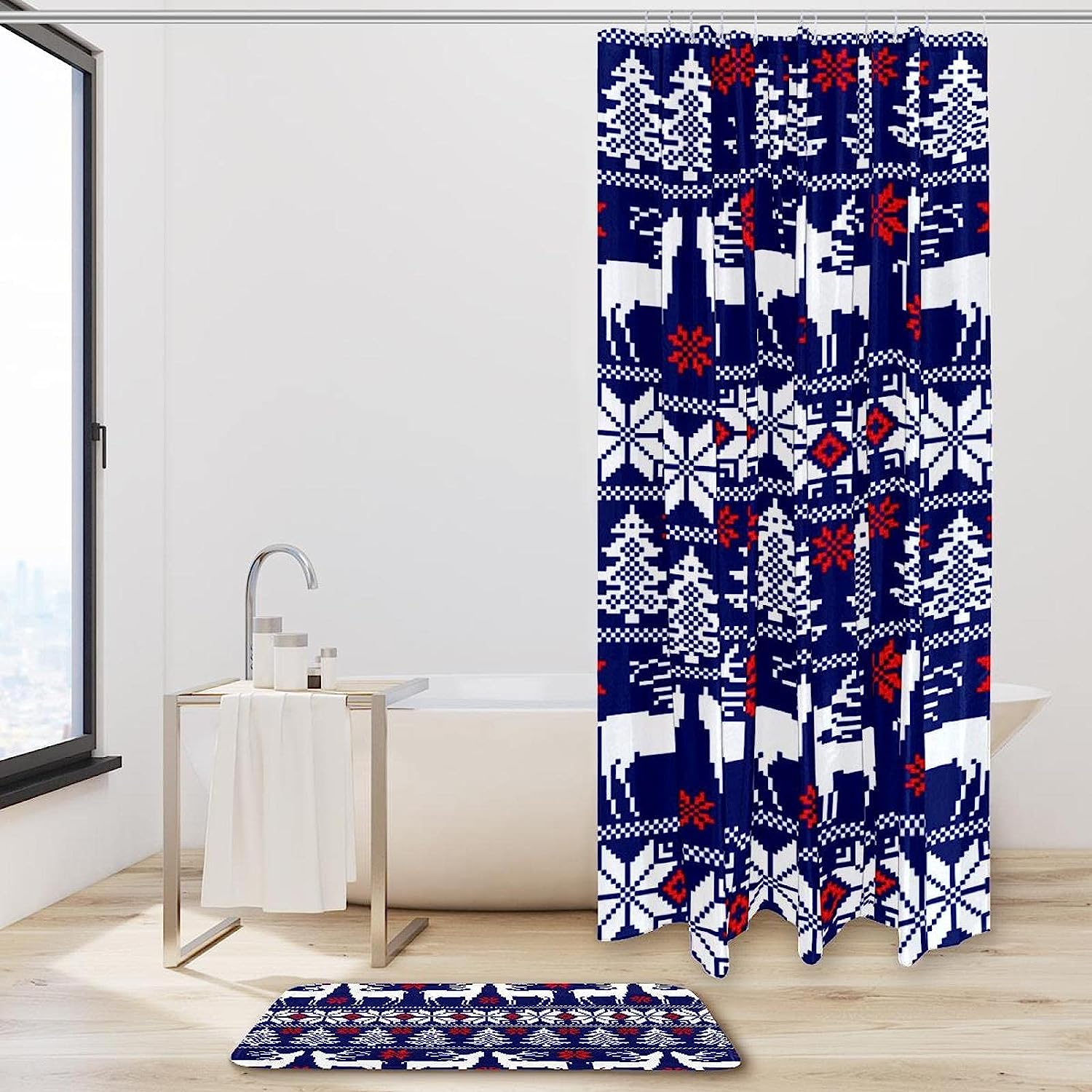 Winter Deer And Pine Christmas Shower Curtain - Waterproof Fabric Bathroom Decor - Image 2