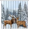 Winter Deer Pine Tree Elk Wildlife Shower Curtain For Rustic Bathroom Decor