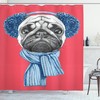 Winter Earmuffs Pug Dog Shower Curtain, Charming Bathroom Print