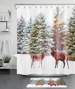 Winter Forest Animal Elk Shower Curtain for Bathroom Decor 