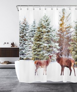 Winter Forest Animal Elk Shower Curtain for Bathroom Decor