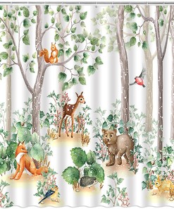 Winter Forest Animal Shower Curtain For Cozy Cabin Bathroom