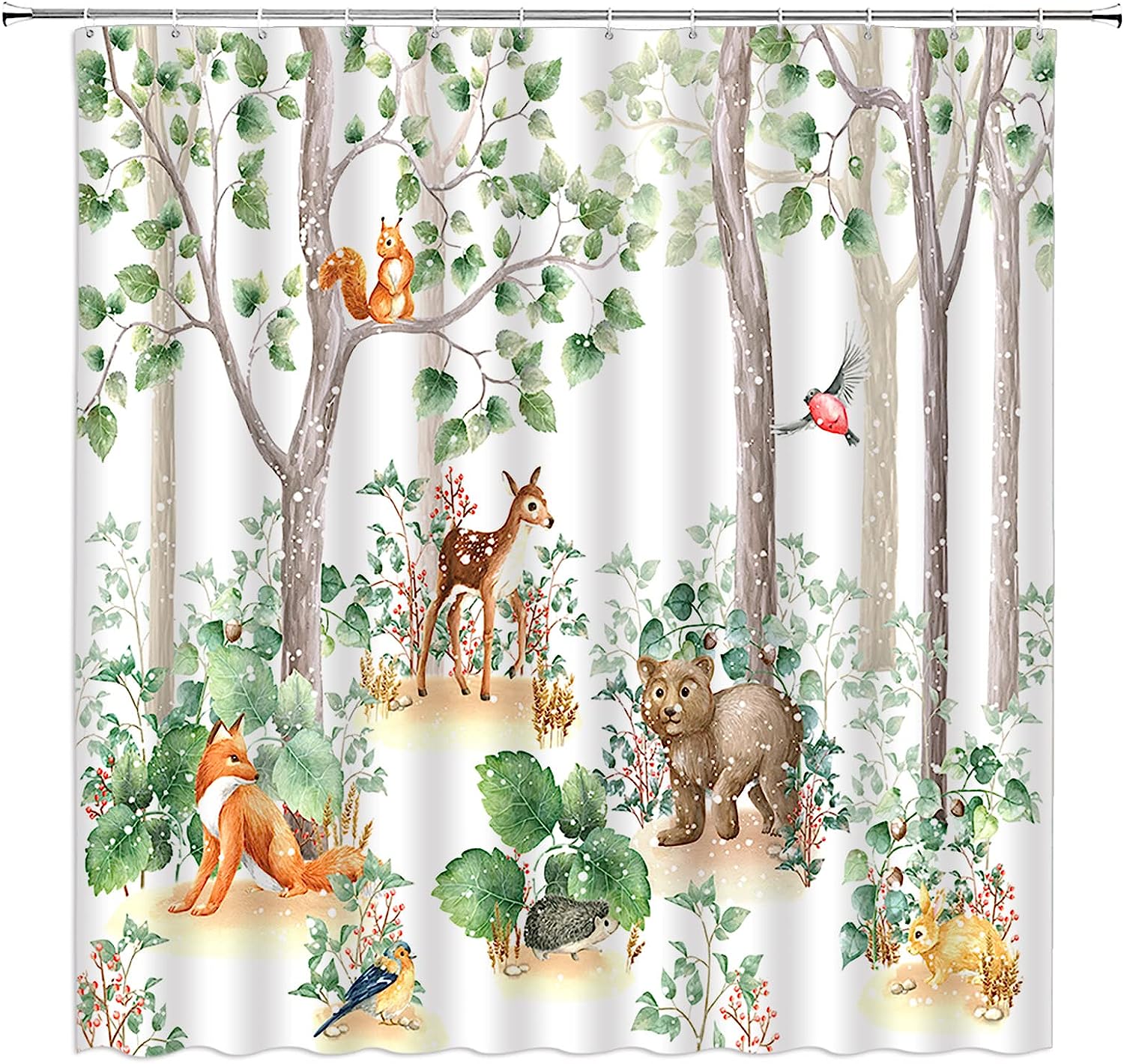 Winter Forest Animal Shower Curtain For Cozy Cabin Bathroom