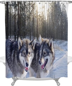 Winter Forest Animal Shower Curtain, Modern Printing Bath Decor For Home
