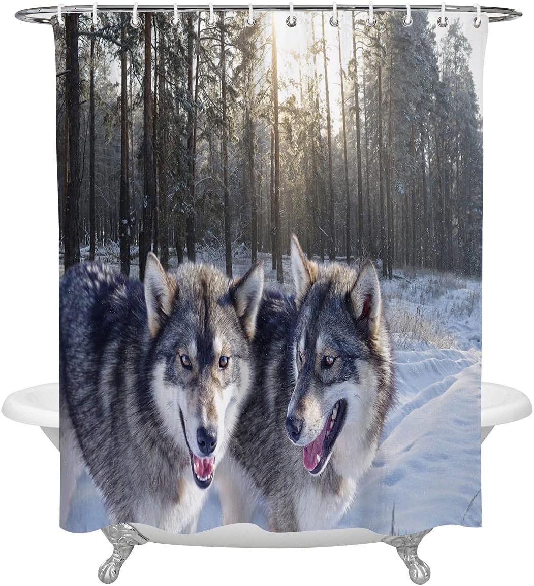 Winter Forest Animal Shower Curtain, Modern Printing Bath Decor For Home