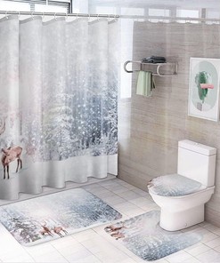 Winter Forest Deer Shower Curtain, Waterproof Bathroom Decor by Vantaso