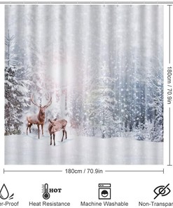Winter Forest Deer Shower Curtain, Waterproof Bathroom Decor by Vantaso