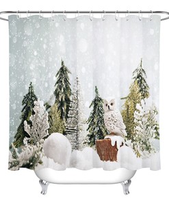 Winter Forest Landscape Owl Shower Curtain for Christmas Bathroom Decor