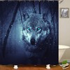 Winter Forest Landscape Wild Animal Theme Wolf Shower Curtain, Rustic Bathroom Decor
