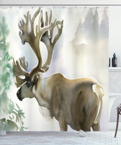 Winter Forest Shower Curtain With Deer Print For A Cozy Bathroom